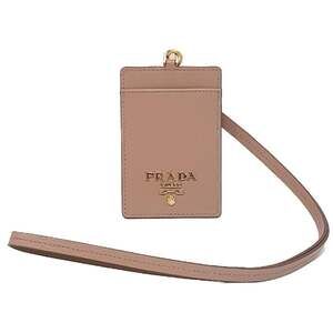Prada Vitello Move Beige Leather Logo Plaque Lanyard Cardholder